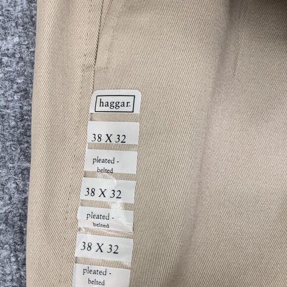 Haggar Pants Mens 38 Classic Fit Pleated Belted Straight Flat Front Non Iron New - Picture 4 of 12